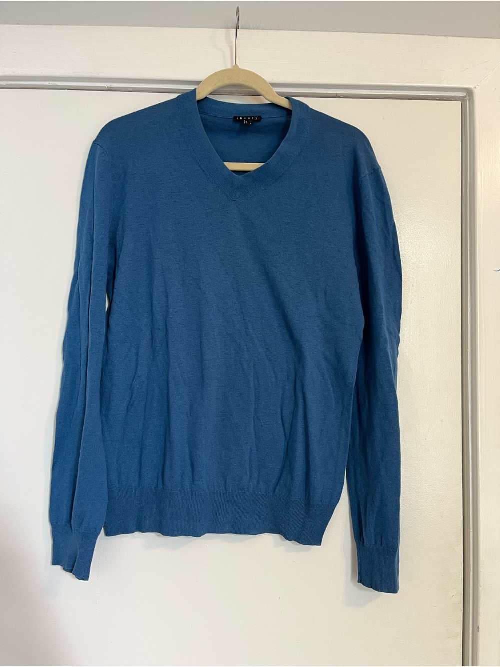 Theory Blue V-Neck Sweater cashmere cotton USED size small